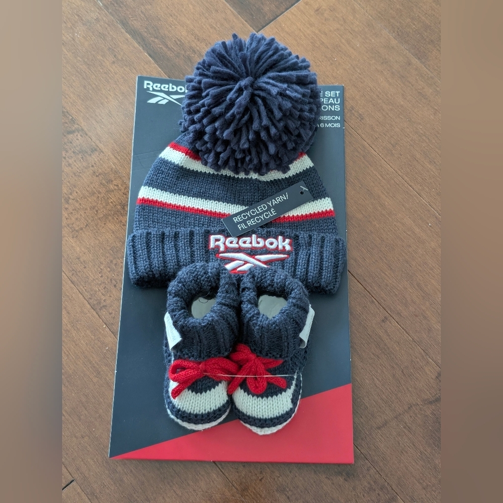Reebok Navy and Red Infant Hat and Booties Set 0-6M